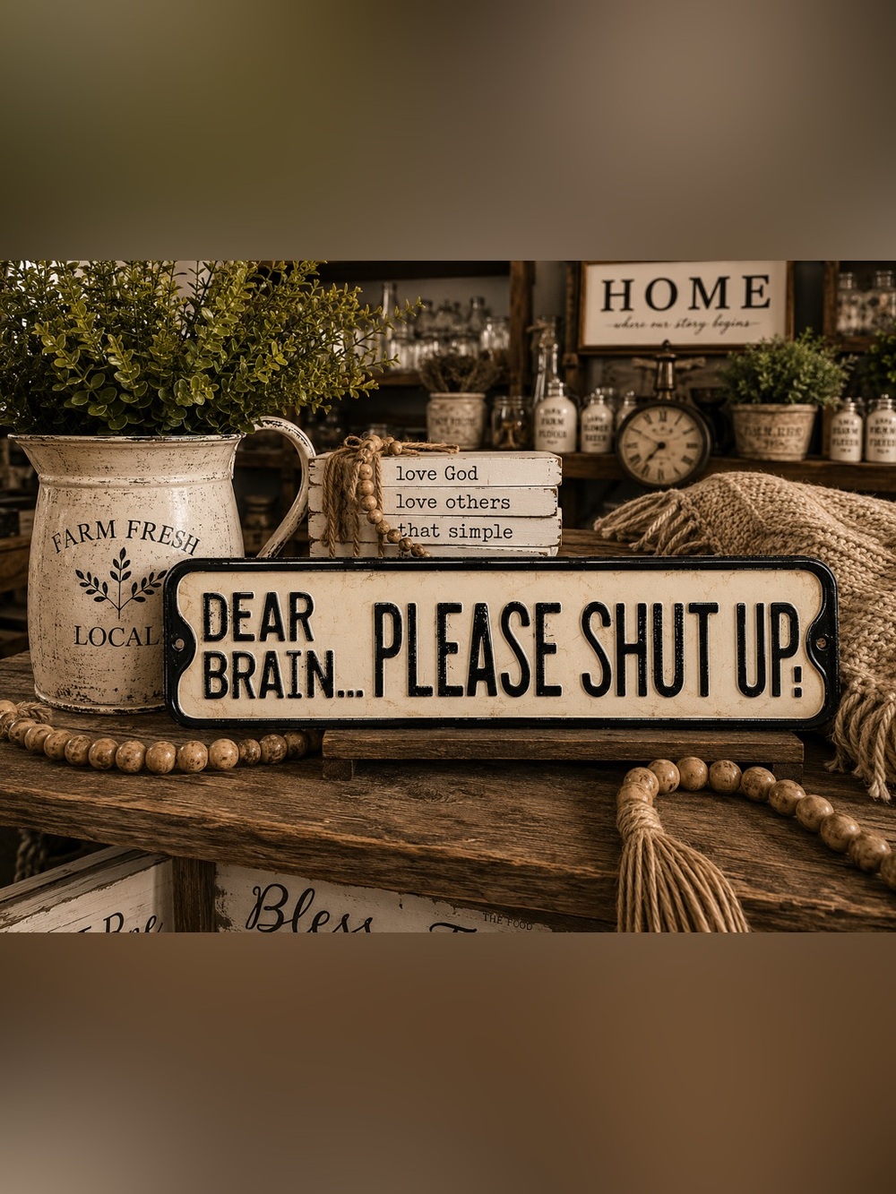 Creative Co-Op Beige and Black "Dear Brain... Please Shut Up!" Decorative Sign